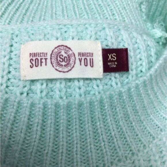 SO Women’s Crew Neck Ribbed Sweater Lace-Up Embellish, Mint, size XS - Picture 5 of 7
